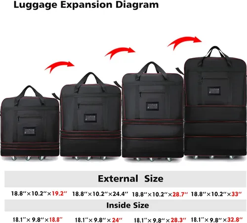 Vista 4 de ELDA Maleta plegable expandible con ruedas universales bolsa de viaje rodante bolsa de lona para hombres y mujeres equipaje ligero de gran capacidad