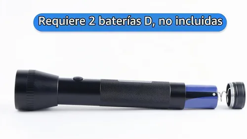 Vista 2 de Linterna LED de batería D de 2 celdas de alta resistencia, lúmenes altos, modo único, aluminio, linterna de metal resistente para exteriores