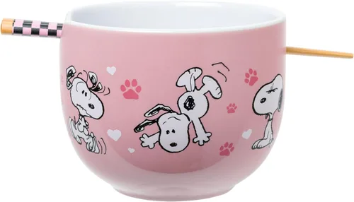 Vista 14 de Silver Buffalo Strawberry Shortcake - Tazón de cerámica vintage para ramen con palillos, apto para microondas, 20 onzas