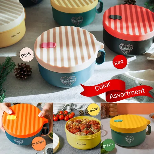 Vista 9 de Tazón de ramen para microondas para sopa y fideos instantáneos con bolsa de almuerzo aislada con cultery, cocina de ramen para microondas