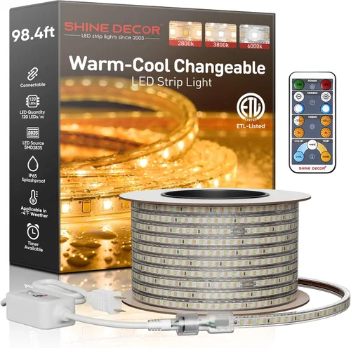 Vista 8 de Shine Decor Tira de luz LED fácil de conectar, 2800 K blanco cálido, resistente al frío, resistente a la intemperie para interiores y exteriores
