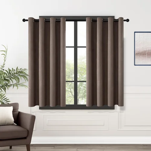 Vista 128 de ChrisDowa Cortinas 100% Opacas de Abedul Sólido de 45 Pulgadas de Largo, 2 Paneles para Dormitorio y Sala de Estar, Estilo Granja Oscurecedoras