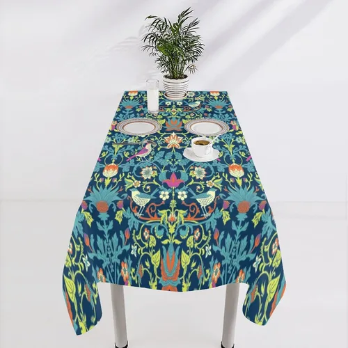 Vista 366 de Mantel Floral Retro de Pájaros, Diseño Original Bohemio William Morris Estampado Cubierta de Mesa para Hogar Picnic Fiesta Comedor Cocina William