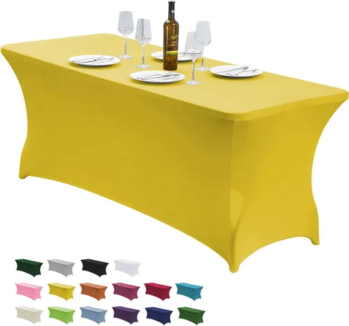 Vista 14 de CWK - Funda de mesa de elastano elástica impermeable de 4 pies para mesas rectangulares - Mantel elástico ajustable para mesas plegables, tela