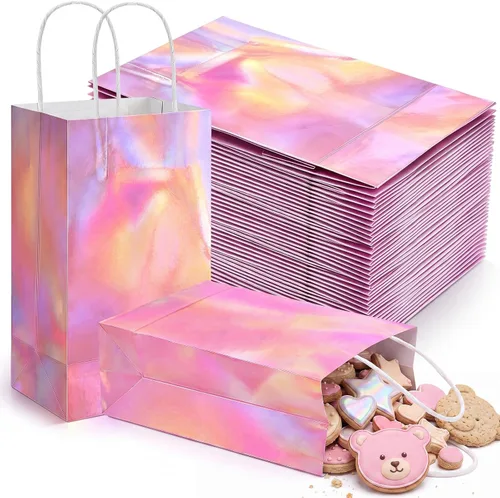 Vista 8 de Estune - 30 bolsas de regalo iridiscentes con asa para recuerdos de fiesta