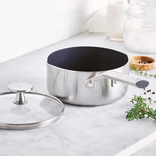 Vista 5 de Blue Diamond Cookware - Cacerola antiadherente de cerámica de acero inoxidable de tres capas, de 1.6 cuartos de galón con tapa, sin PFAS