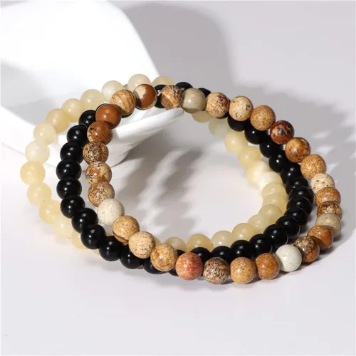 Vista 2 de Caiyao 3 pulseras de cuentas de piedras preciosas naturales semipreciosas de 0.315in para mujeres y hombres, pulsera de piedra de reiki de cristal