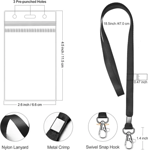 Vista 7 de Soporte transparente para tarjetas de identificación con cordón, a prueba de agua, pantalla vertical, protector de tarjeta de identificación