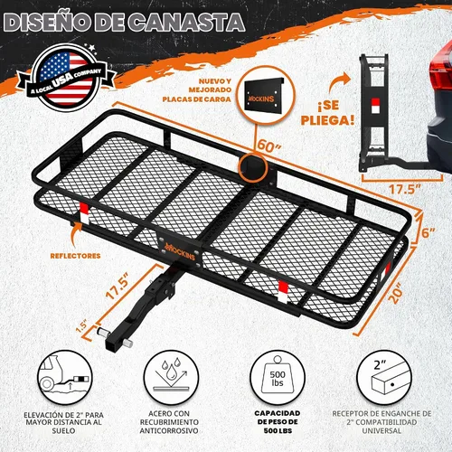 Vista 2 de Mockins Portaequipajes de enganche de remolque resistente de 60"x20"x6" con soporte para placa de matrícula y bolsa de carga impermeable de 16 pies