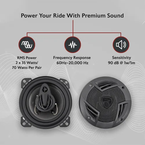 Vista 2 de Rockville RV4.3A - Altavoces de coche de 3 vías de 4 pulgadas, 500 W, 4 ohmios, woofer de polipropileno, envolvente de goma de butilo, con rejillas