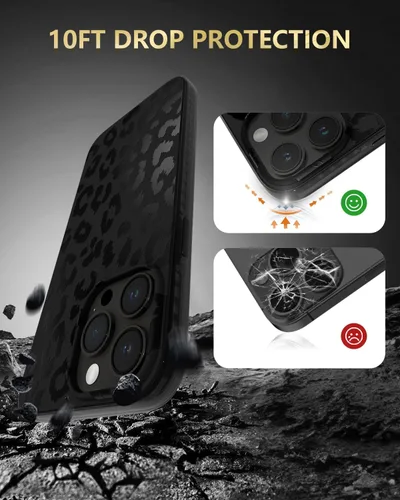 Vista 8 de SCORPIFY Funda para iPhone 15 Pro Max [Compatible con MagSafe] con Diseño de Estampado de Leopardo Guepardo Negro Mate, Linda Funda Magnética