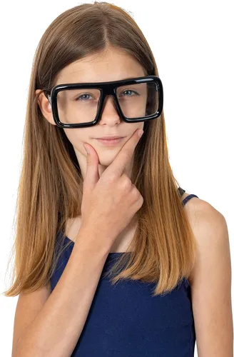 Vista 3 de Skeleteen Gafas gruesas negras de gran tamaño, marco cuadrado brillante, accesorio de disfraz de nerd, lentes transparentes para adultos y niños