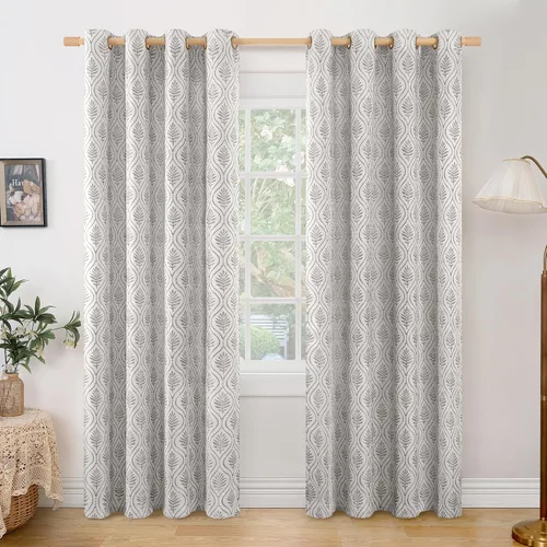 Vista 26 de BGment - Cortinas francesas de campo amarillas mostaza de 63 pulgadas de largo para dormitorio, patrón botánico de jacquard de hojas, estilo rústico