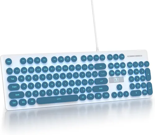 Vista 12 de surmen Bonito teclado silencioso con cable retro con cable, teclados suaves de tamaño completo con bloc de números, teclas redondas, USB Beige