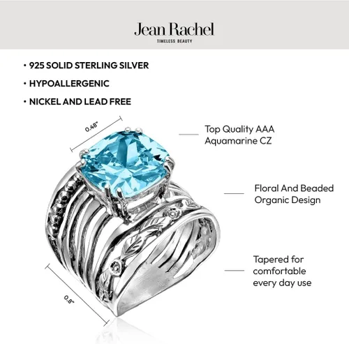 Vista 5 de JEAN RACHEL JEWELRY Anillo de plata de ley 925 con circonita cúbica en forma de cojín de 0.472 in, diseño vintage, hipoalergénico, sin plomo ni