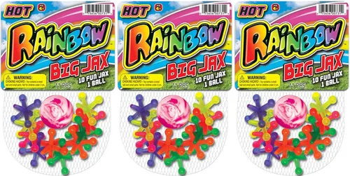 Vista 6 de JA-RU Juego Big Rainbow Jacks con pelota hinchable (1 juego, 10 piezas Jax) juegos de mesa vintage, juguetes clásicos para niños. Recuerdo