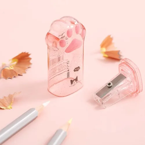 Vista 9 de Sacapuntas de pata de gato rosa, suministros escolares kawaii, premio para estudiantes, regalo para niños, sacapuntas kawaii, suministros