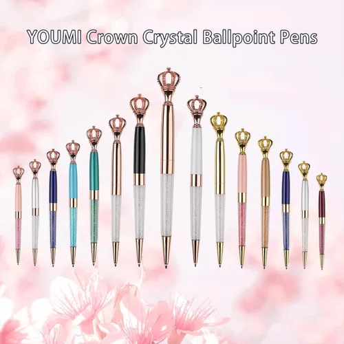 Vista 6 de YOUMI Bolígrafo de 3 bolígrafos de metal de cristal de corona, bonito bolígrafo brillante, bolígrafos de cristal personalizados, bolígrafo