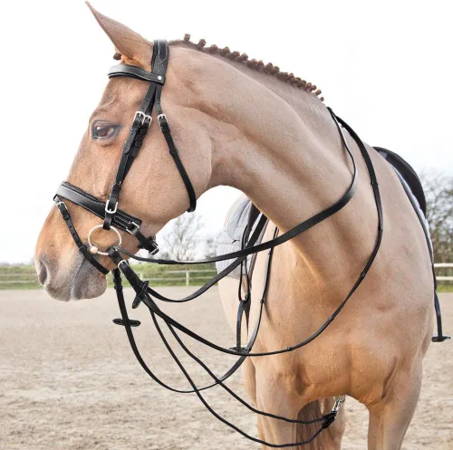 Vista 2 de Horze Sparta Nylon/Cuero Draw Riendas - Negro - Caballo