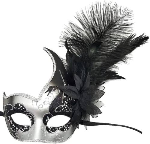 Vista 2 de Máscara de disfraz de plumas para mascarada de Halloween, Mardi Gras, máscara de fiesta de cosplay