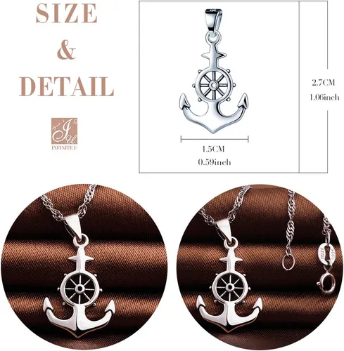 Vista 2 de Unendlich U Collar de plata de ley 925 estilo timón lariat de ancla de 18 pulgadas para mujer
