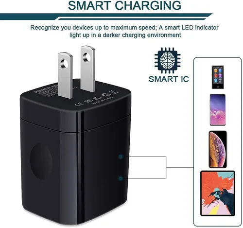 Vista 4 de Cargador de pared USB, adaptador de cargador, Ailkin de 2.4 amperios de doble puerto plegable cargador rápido cubo de repuesto para iPhone