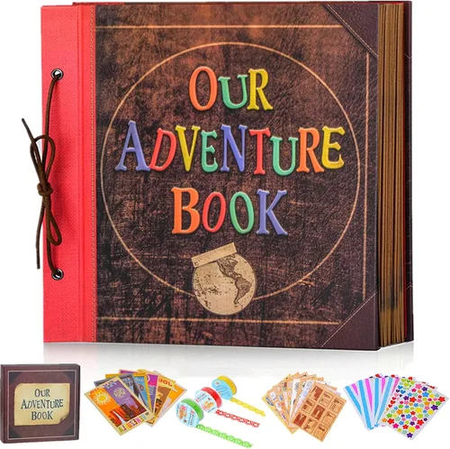 Vista 8 de Nuestro libro de aventuras hecho a mano de 11.92 x 7.62 pulgadas encuadernado en cuero con 80 páginas, letras en relieve, inspirado en 'Up', ideal