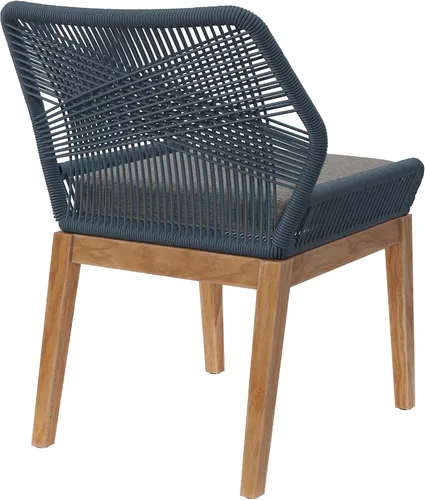 Vista 5 de Wellspring - Silla de comedor de madera maciza de teca para patio al aire libre, color azul grafito, cómodo, jardín, restaurante, asiento moderno
