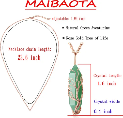 Vista 5 de MAIBAOTA Collar con colgante de cristal para mujer, collar de árbol de la vida, collar de piedras preciosas de cristal curativo de reiki natural