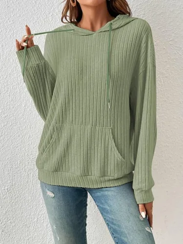 Vista 2 de Sudaderas con capucha suaves para mujer, 2023, elástica, de punto acanalado, de manga larga, a la moda, con bolsillos