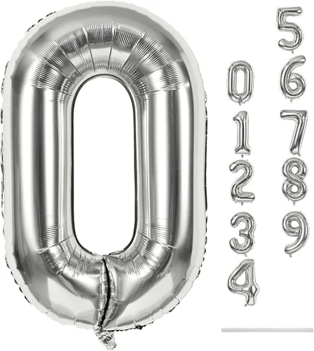 Vista 51 de Globo negro del número 0 para niñas y niños, 40 pulgadas, grande, número 0-9, de papel de aluminio, de Mylar para helio, juego de globos digitales