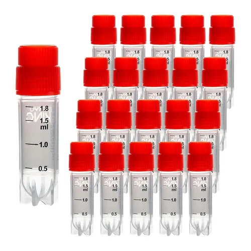 Vista 22 de Cryoviales de 0.0 fl oz, 25Pcs Cryotubes con código de barras lateral, frascos de esterilización con rosca externa, tubos de muestra con tapas Azul