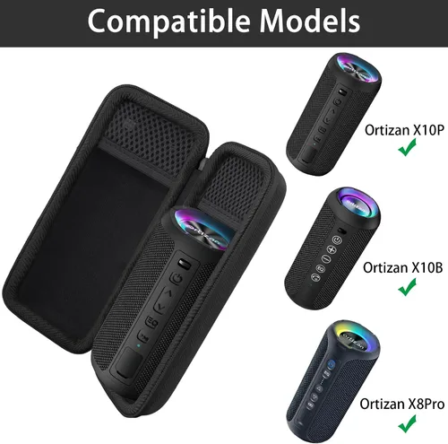 Vista 5 de khanka Estuche rígido de viaje para altavoz Bluetooth portátil Ortizan IPX7 Negro