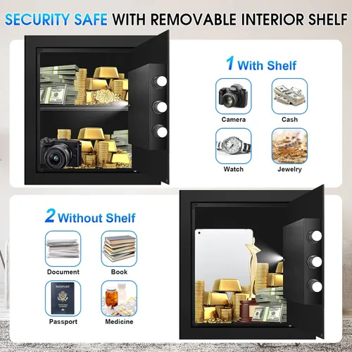 Vista 6 de Cajas de seguridad de 2.0 pies cúbicos para uso doméstico a prueba de fuego y agua, caja de seguridad de acero para el hogar con cerradura