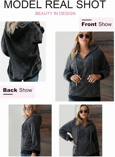 Vista 3 de Dokotoo - Sudadera con capucha para mujer, mullida, cálida, casual, holgada, con bolsillos, ropa de exterior, tallas S-XXL