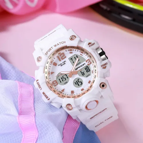 Vista 3 de WISHFAN Reloj deportivo digital para mujer, reloj de pulsera impermeable de doble pantalla con alarma y cronómetro, Digital