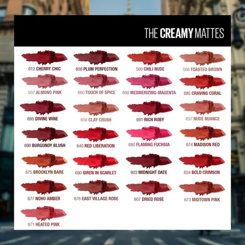 Vista 6 de Maybelline - Lápiz labial Color Sensational para labios, hidratante con acabado mate, Nude Nuance, color nude, rosado, rojo, ciruela, 1 unidad 0