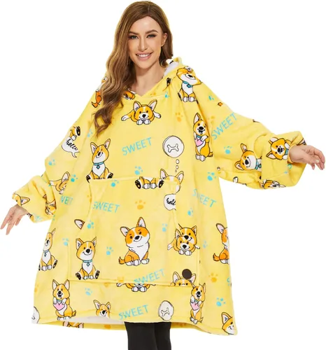 Vista 41 de THREE POODLE - Manta con capucha portátil para mujeres, sudadera con capucha de sherpa de gran tamaño para adultos hombres, mantas con capucha