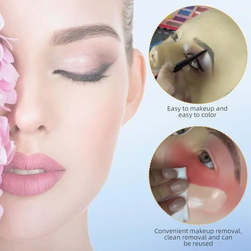 Vista 7 de Tabla facial 5D de práctica de maquillaje de silicona, reutilizable para principiantes para practicar maquillaje de ojos, ojos de silicona, falsos