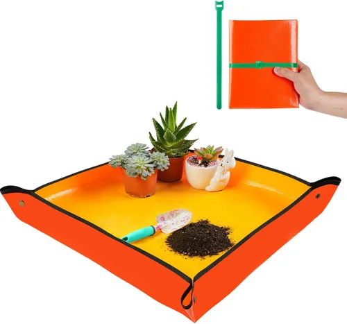 Vista 23 de Tapete de trasplante de 26.8"X26.8" para plantas de interior para controlar el desorden, tapete de bandeja de jardinería plegable e impermeable 1
