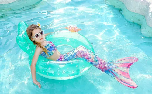Vista 4 de DNFUN Traje de sirena para niñas con monoaleta