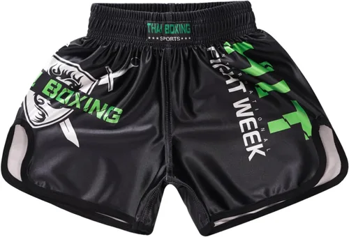 Vista 3 de Hansber Pantalones cortos de Muay Thai para niños, para boxeo, kickboxing, artes marciales mixtas, pantalones cortos deportivos de entrenamiento