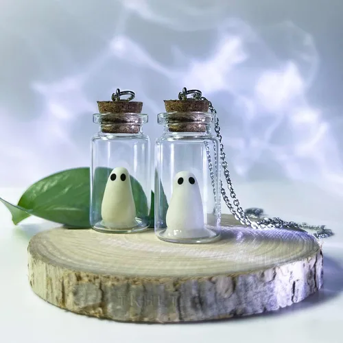 Vista 4 de Collar con colgante de fantasma en una botella, collar de fantasma que brilla en la oscuridad, collar de fantasma, joyería de Halloween para mujeres