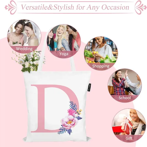 Vista 4 de Bolsas de lona con iniciales florales, bolso personalizado con letras rosas con monograma, regalo de Navidad, graduación de cumpleaños, letra D