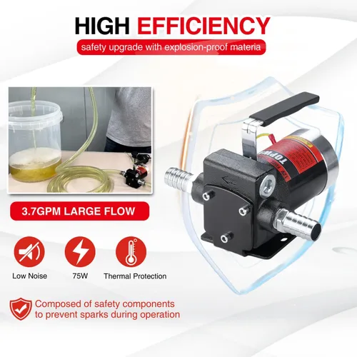 Vista 4 de TOPWAY Bomba de combustible de gasolina de 12 V CC, bomba de transferencia de aceite autocebante de 3.7 GPM con mango, bombeo reversible, protección