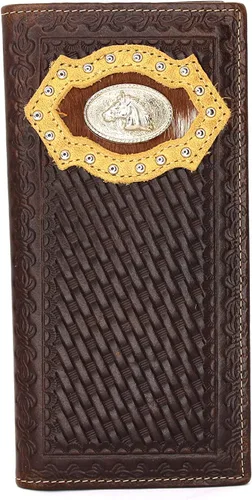 Vista 29 de Billetera de chequera plegable con pelo de vaca o bordado de tela cartera 0201 BR 0201 Bordado Marrón