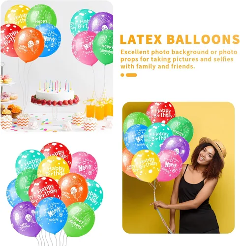 Vista 3 de 50 unidades de 12 pulgadas, Globos de Feliz Cumpleaños para Hombres y Mujeres, Globos Surtidos para Fiesta, Hermosa Decoración con Flores Impresas