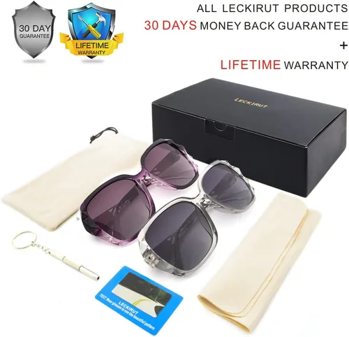 Vista 6 de LECKIRUT - Lentes de sol de gran tamaño para mujer, lentes de sol clásicos y a la moda con protección UV polarizada