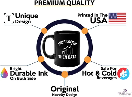 Vista 2 de Data Analyst Taza de café 11oz Negro - Primero café luego datos - Ciencias de la Computación Tecnología Desarrollador Web Programación de bases