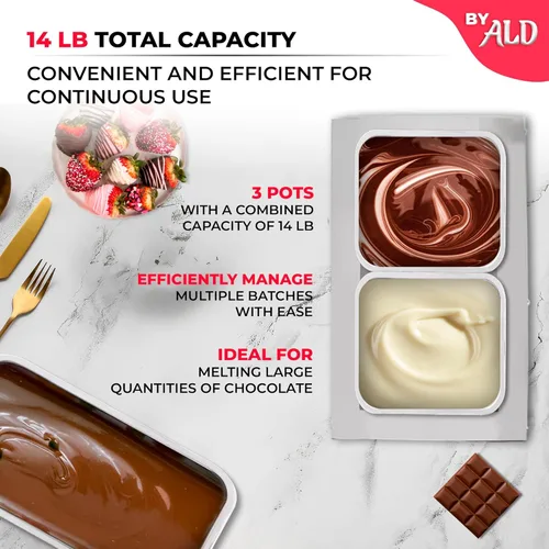 Vista 3 de ALDKitchen Olla para derretir chocolate – derretidor de chocolate eléctrico comercial de acero inoxidable, 1 tanque grande + 2 tanques extra